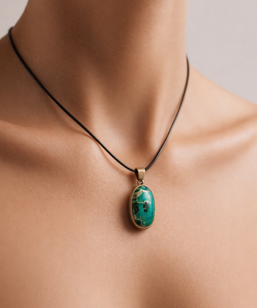 VerdeStone — Doğal Turkuaz Görünümlü Oval Kolye
