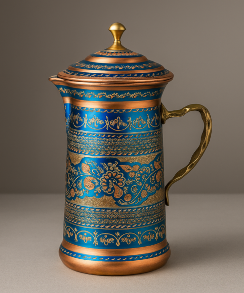 AzureHeritage — Altın Motifli Mavi Bakır Sürahi