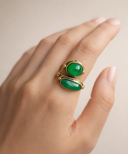 EmeraldFlow — Aventurin Taşlı Çift Form Yüzük