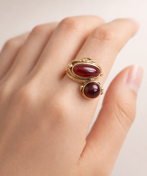 CrimsonOrbit — Akik Taşlı Çift Form Yüzük