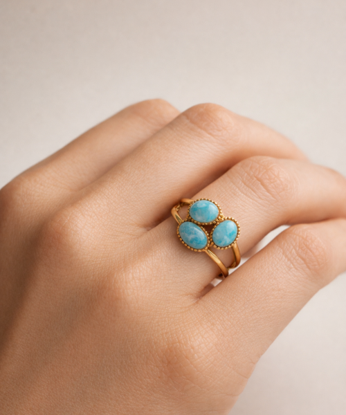 AzureTrio — Üç Amazonit Taşlı Zarif Yüzük