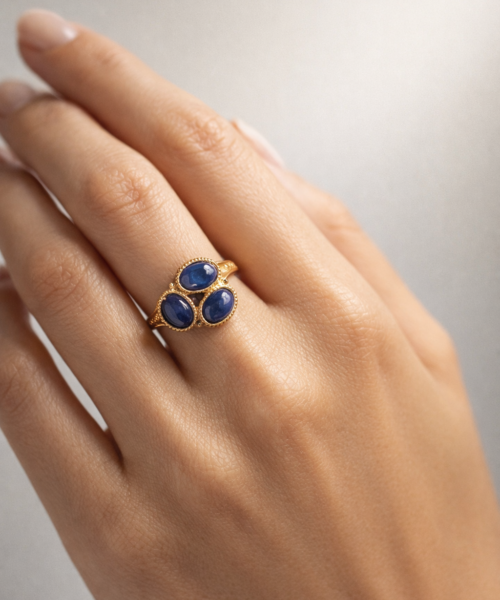 NoirBloom — Üç Siyah Akik Taşlı Yüzük