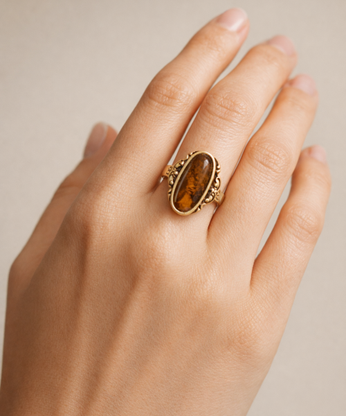 TigerLine — Kaplan Gözü Taşlı Oval Yüzük